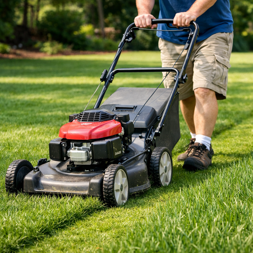 mowing lawn